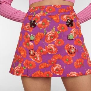 Dolce and Gabbana Poppy print drill mini skirt embellished buttons 48 US 16 NEW